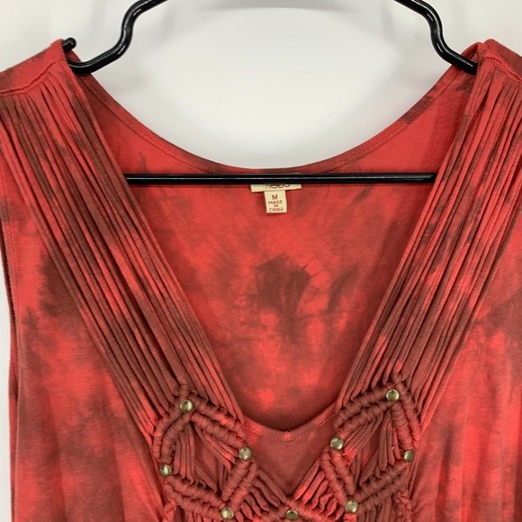 Reba Dress Red Tie Dye V Neck Sleeveless Midi Tiered Ruffle Boho - Picture 3 of 8